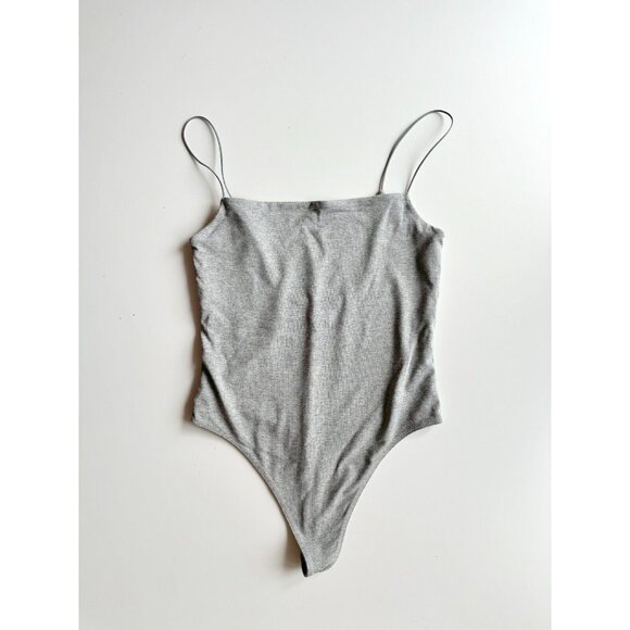 Aritzia Tops - NWOT Aritzia WILFRED FREE Tiny Heather Medium Grey Jersey Thong Bodysuit, Size M